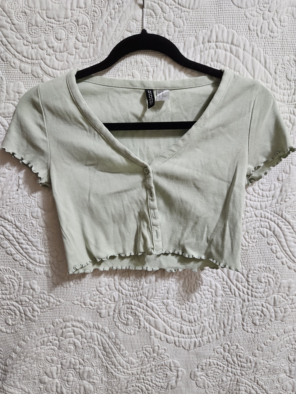 H&M Pale Sage Button Crop Top
